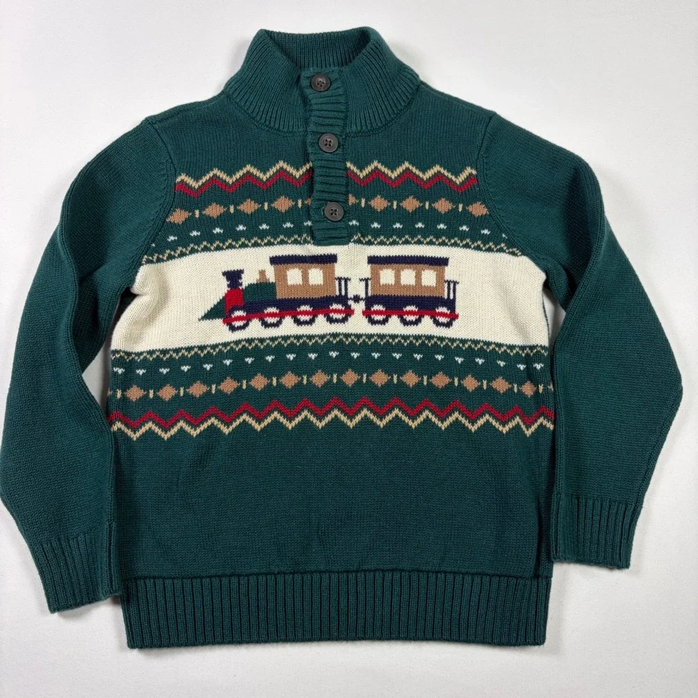 Children's Place Holiday Christmas Train Fair Isle Mock Neck Sweater Classic